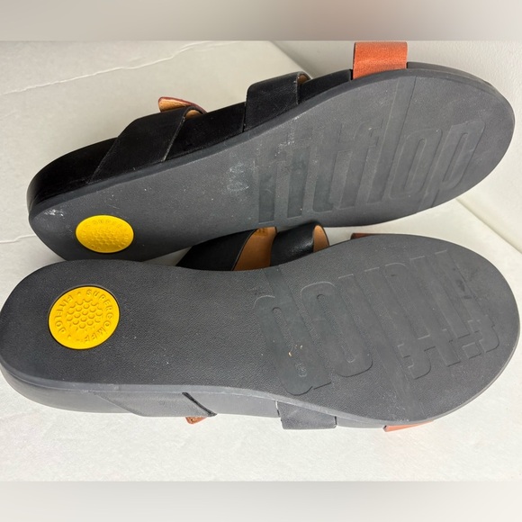 Fitflop Black Tan Leather Gladdie Slide Sandals 11 - Picture 6 of 7